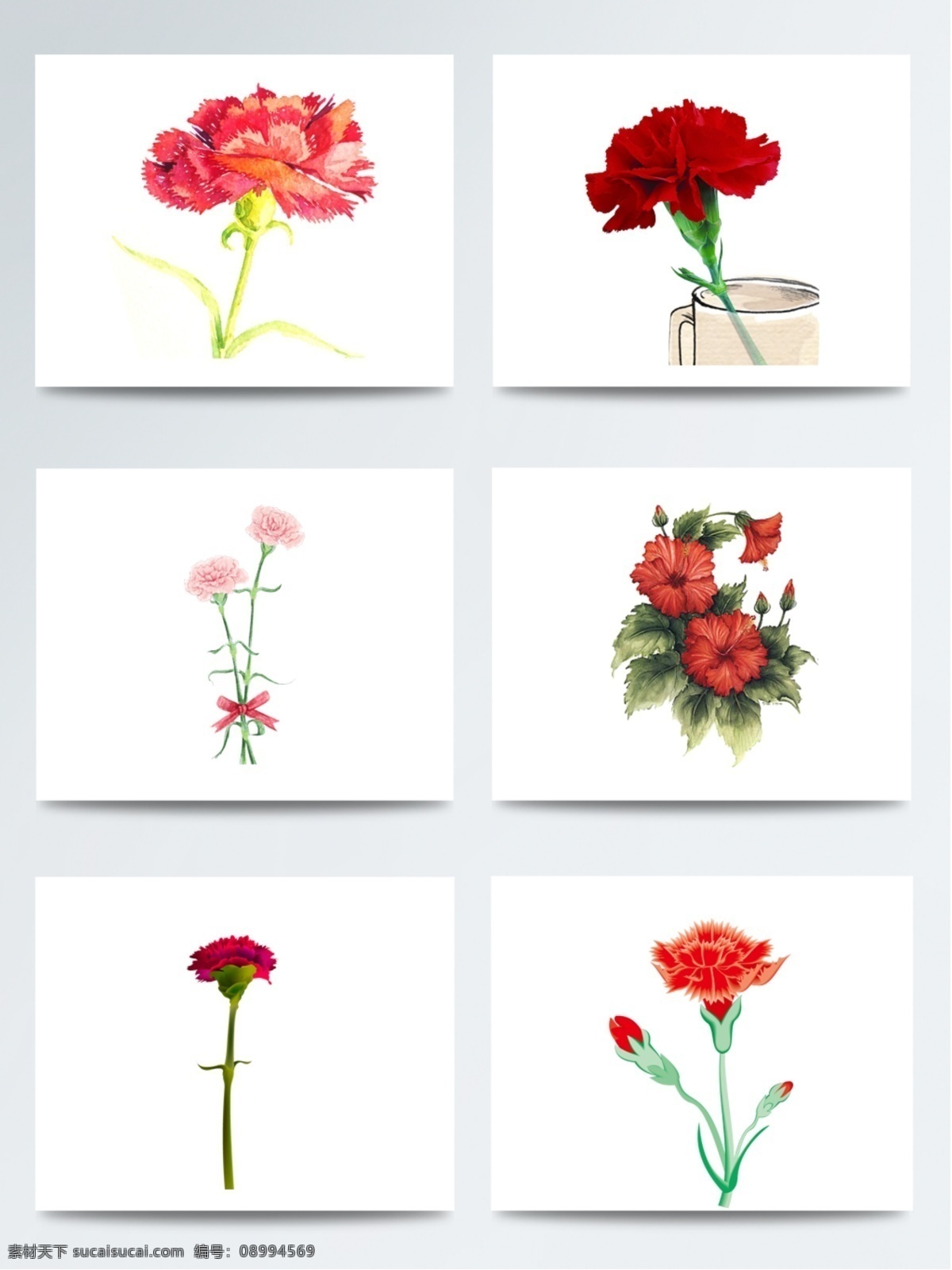 康乃馨 花朵 矢量 元素 温馨 母亲节 红色 花卉图案 鲜花素材 配图