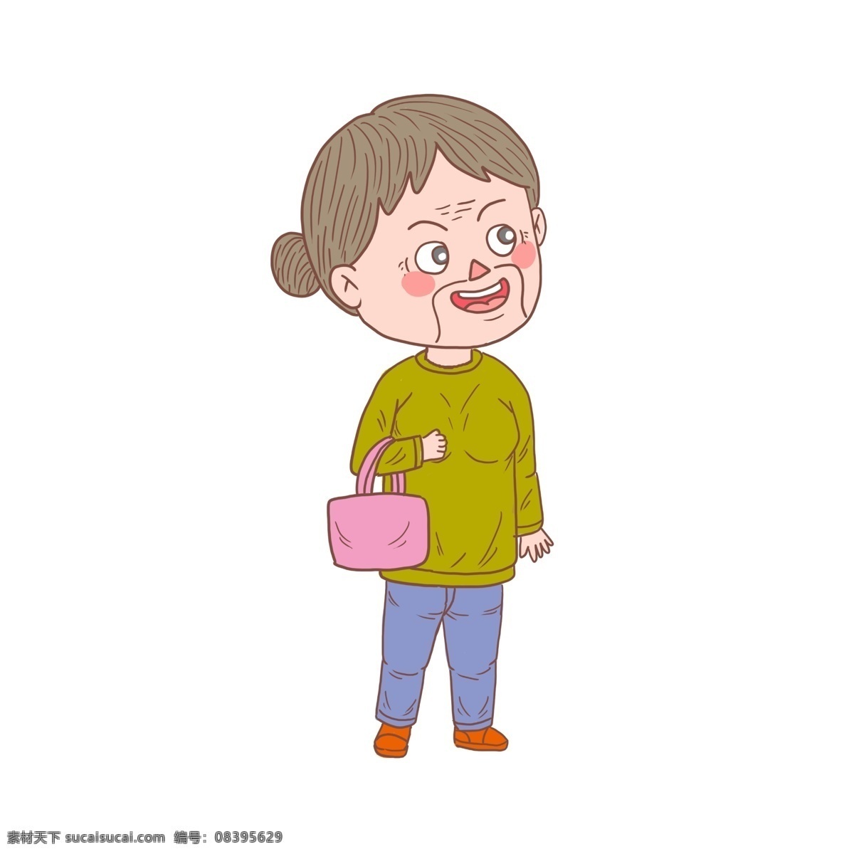 卡通 手绘 人物 出行 老太太 手账 简笔画 买菜 买菜老婆婆 去市场 去超市 买东西 出行老太太