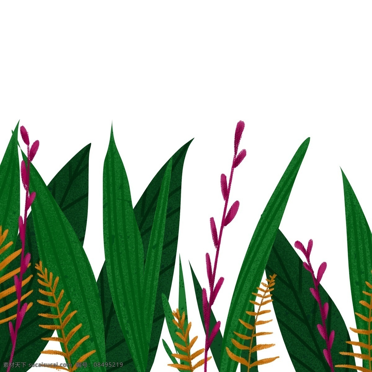 植物 草丛 树叶 插画 卡通 彩色 水彩 创意 手绘 绘画元素 现代 简约 装饰 图案