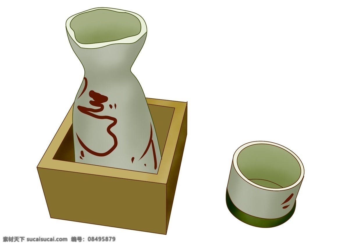 日本 酒杯 容器 插画 打开的酒杯 日本酒杯 容器插画 酒水容器 酒壶 酒杯插图 日本酒水