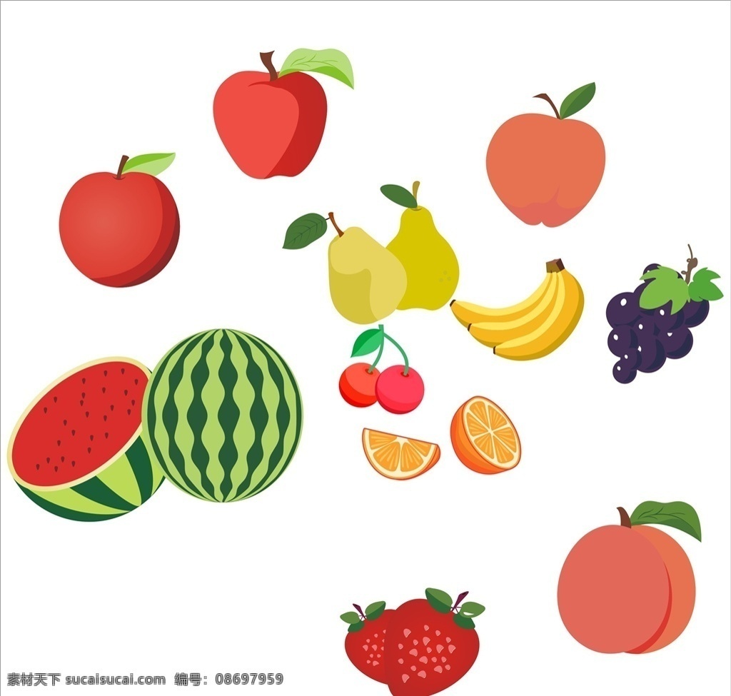 水果 矢量 文件 西瓜 桃子 香蕉 橙子 葡萄 草莓 很多水果 梨子 矢量水果 樱桃 苹果 cdr文件 卡通设计