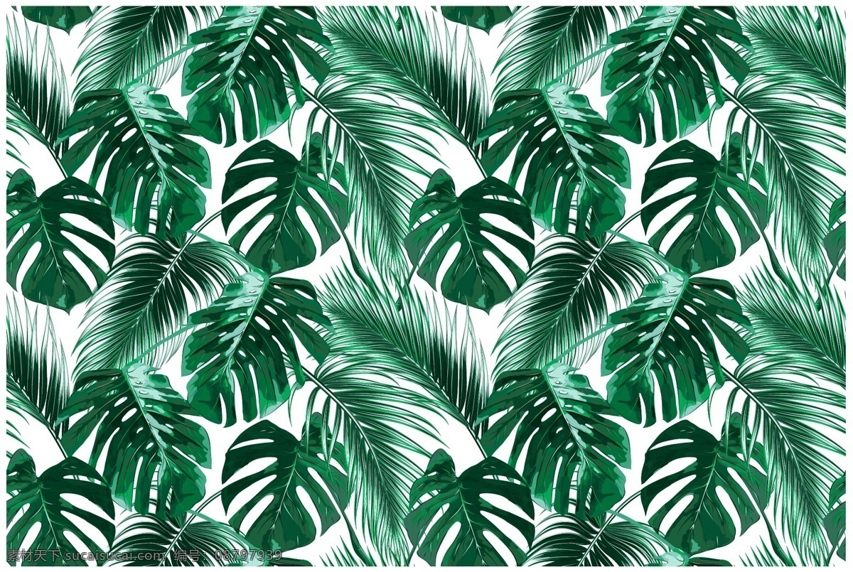 热带雨林 绿色 唯美 树叶 无限 循环 绿色唯美树叶 无限循环 无缝拼接 图案设计 底纹边框 背景底纹