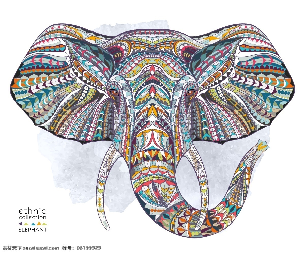 大象彩色头 大象 彩象 象头 矢量象 动物 矢量 生物世界 野生动物