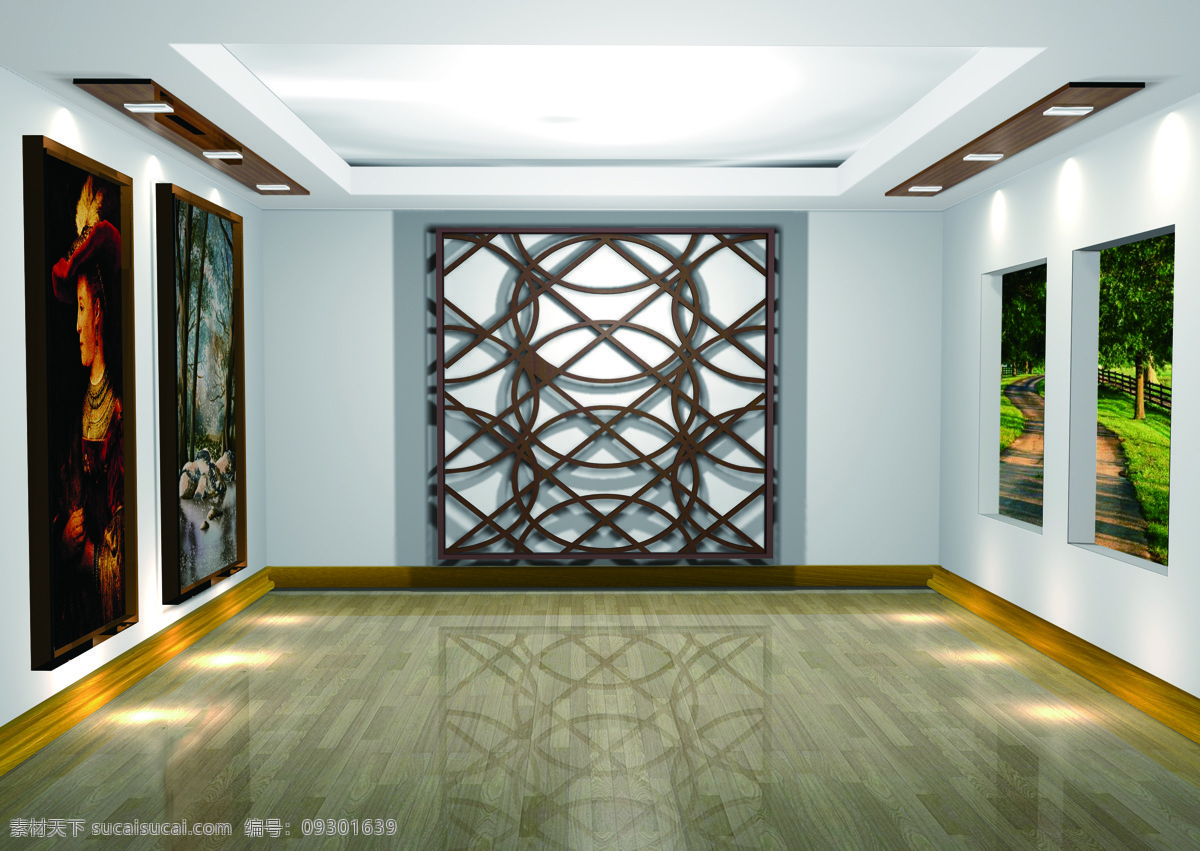 室内 空间 壁画 窗户 大厅 环境设计 室内空间 室内设计 家居装饰素材