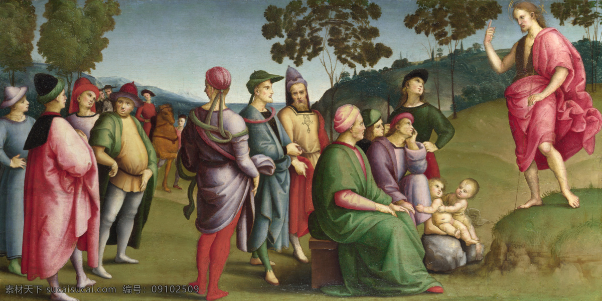 草地 上 一群 穿着 彩色 衣服 人 人物 彩色服饰 会议 人物画 油画 绘画 绘画作品 西方艺术 书画文字 文化艺术