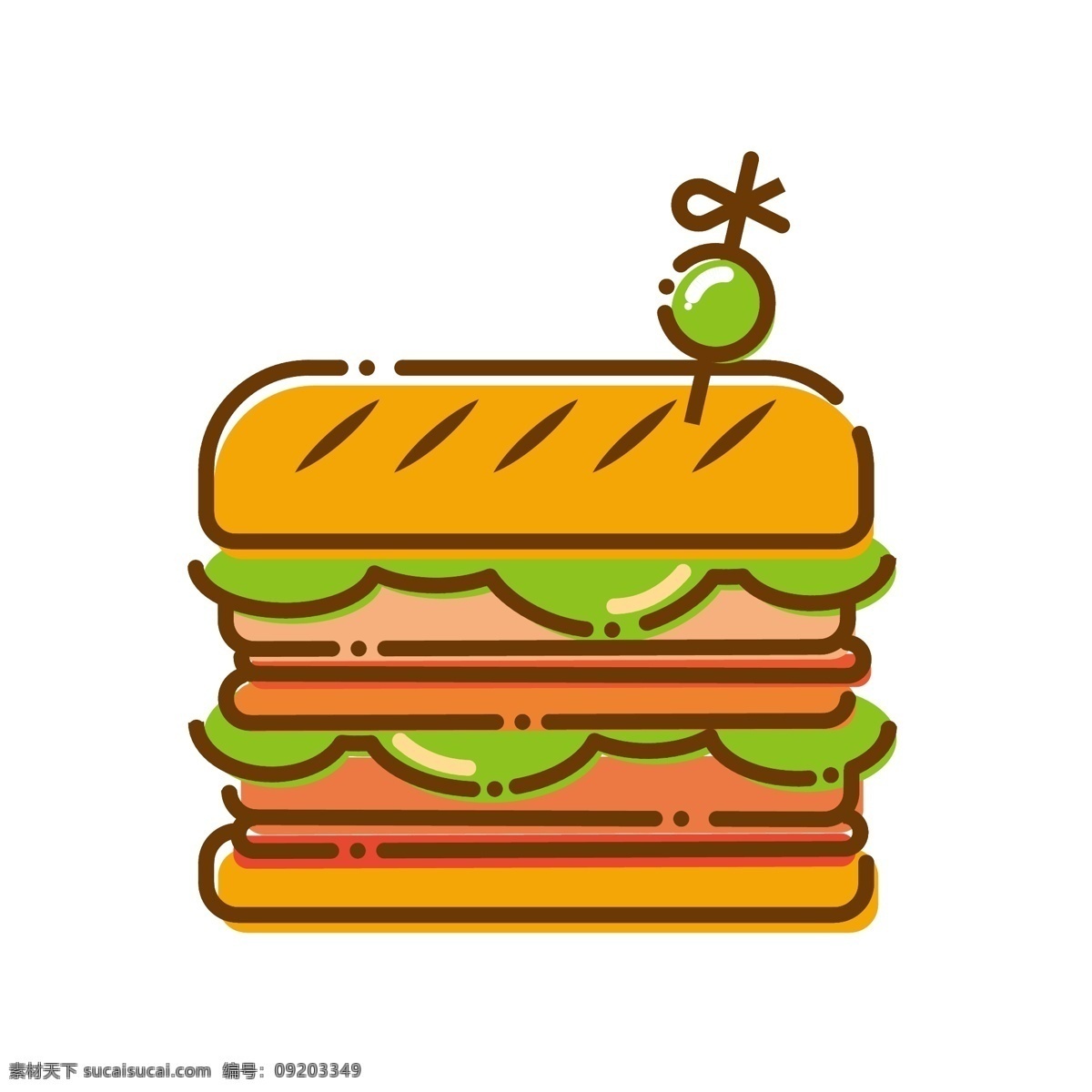 汉堡 三明治 单 图 商用 元素 快餐 美食 扁平化 可爱风