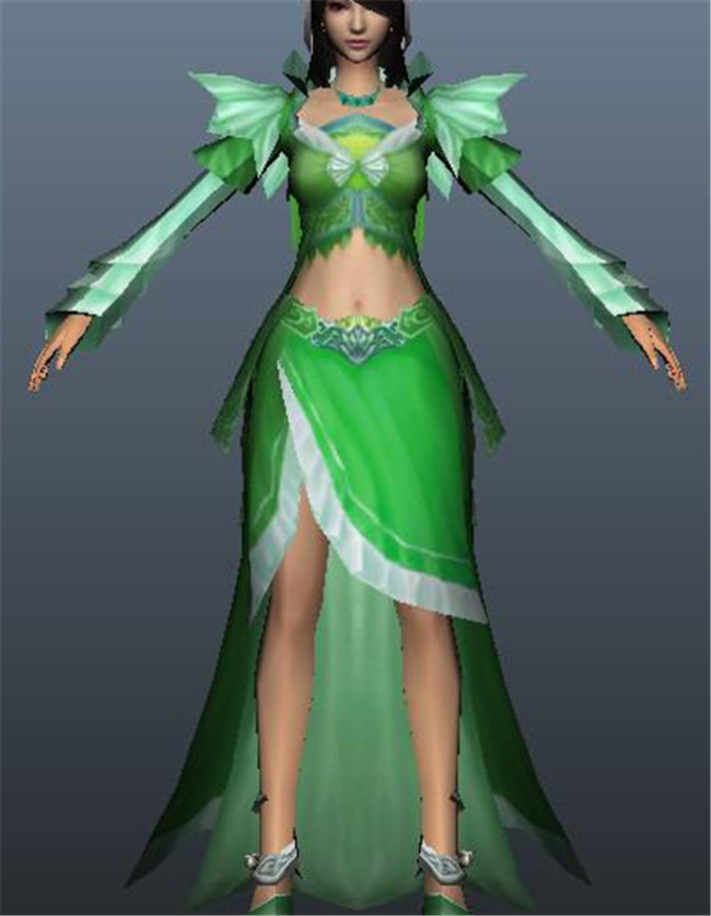 武侠 清秀 角色 游戏 模型 女性 模块 武侠游戏装饰 绿色 衣服 网游 3d模型素材 游戏cg模型