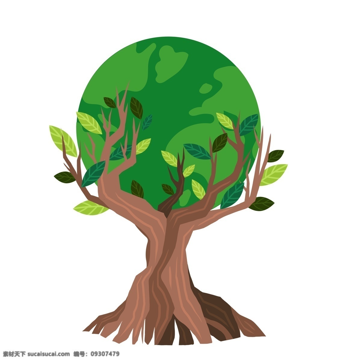 手绘 绿色 大树 插画 植物 环保 保护环境 地球 插画元素 绿色地球