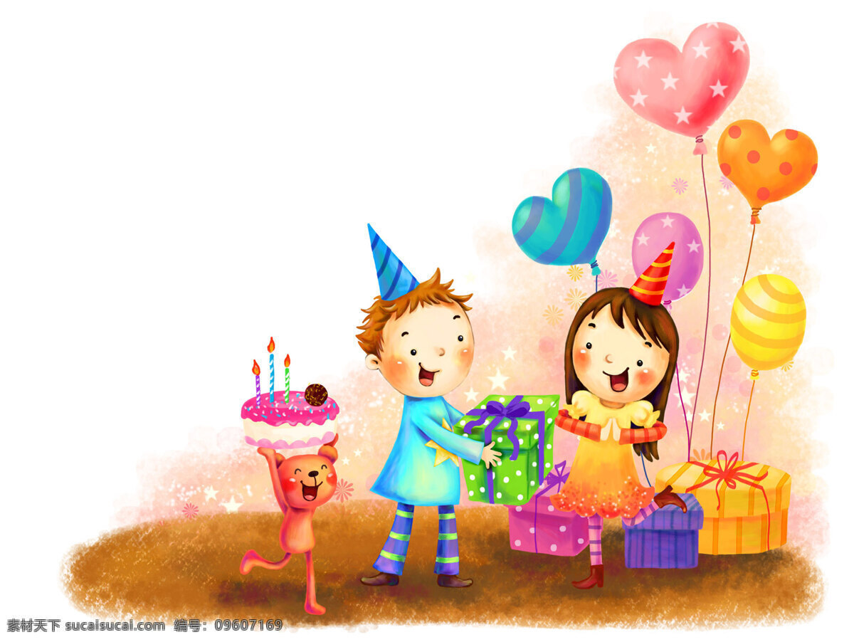 卡通梦幻童年 卡通 梦幻 童年 生日 礼物 气球 蛋糕 动漫动画 动漫人物 设计图库 300