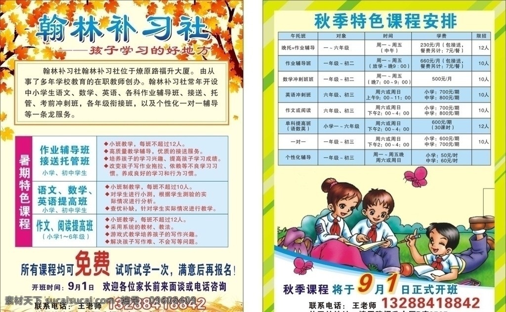 学校传单 幼儿园 传单 海报 暑假传单 幼儿园传单 培训学校传单 小学生 培训学校 秋天枫叶 dm宣传单 矢量
