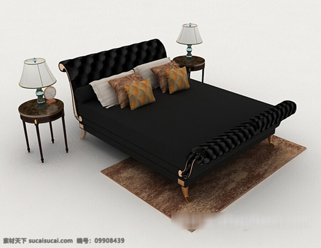 简 欧 黑色 个性 双人床 3d 模型 3d模型下载 3dmax 现代风格模型 欧式风格模型