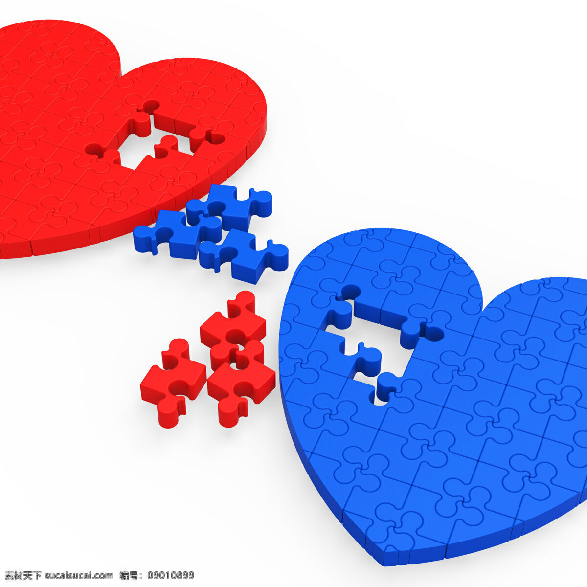 两个 三维 心脏 显示 爱 伙伴