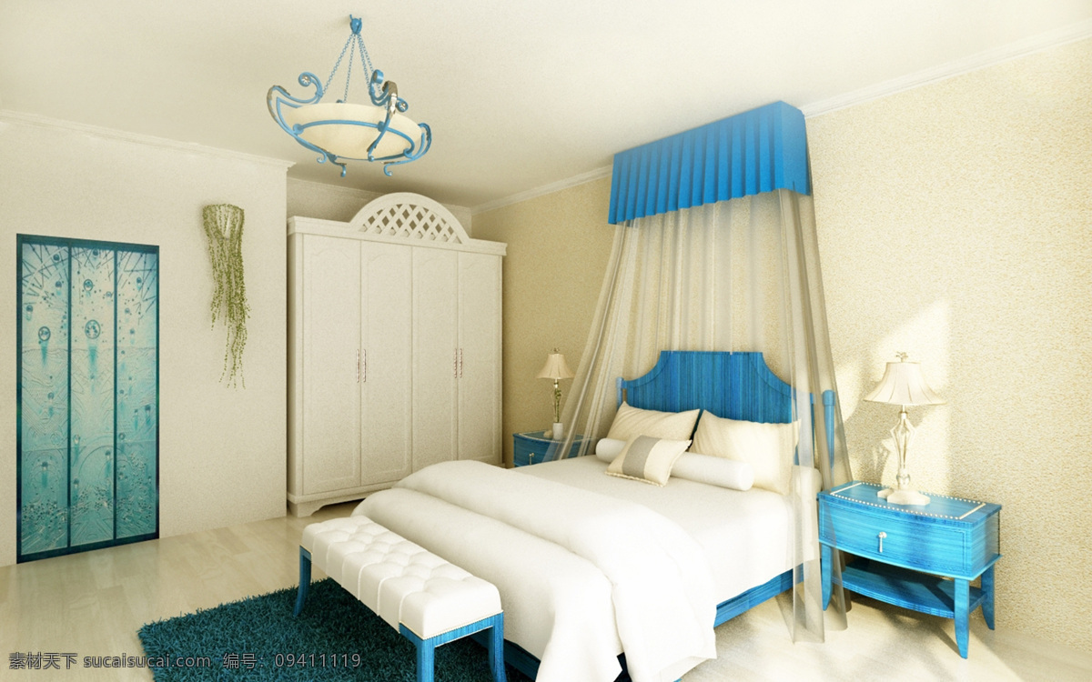 蓝色 可爱 卧室 参考 设计素材 室内设计 参考素材 家居装饰素材