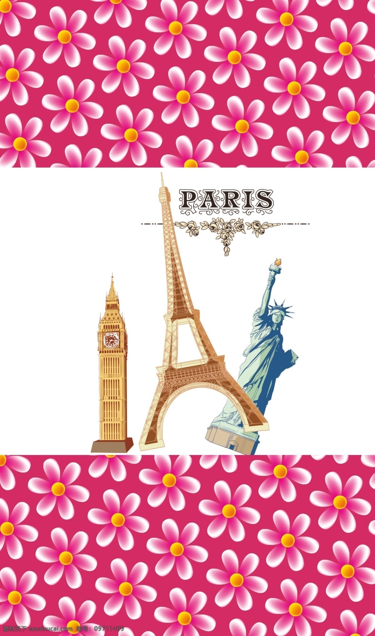 欧美 标志性 建筑 巴黎铁塔 埃菲尔铁塔 铁塔 自由女神 大本钟 美国 英国 法国 碎花 文字 封面 贴图 白色