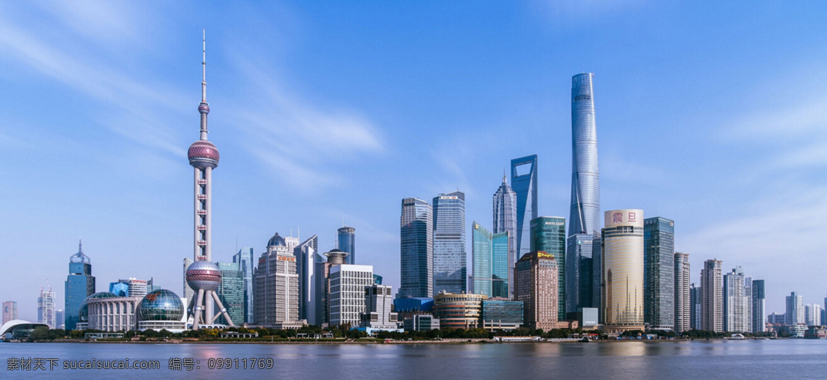 上海 东方明珠 城市风景 蓝天白云 湖水 共享素材 建筑园林 建筑摄影