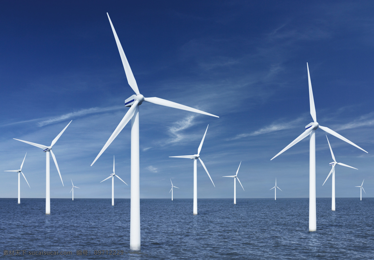 海上风电 海上风力发电 海上风车田 海上风车 风力发电 室外风景 现代科技