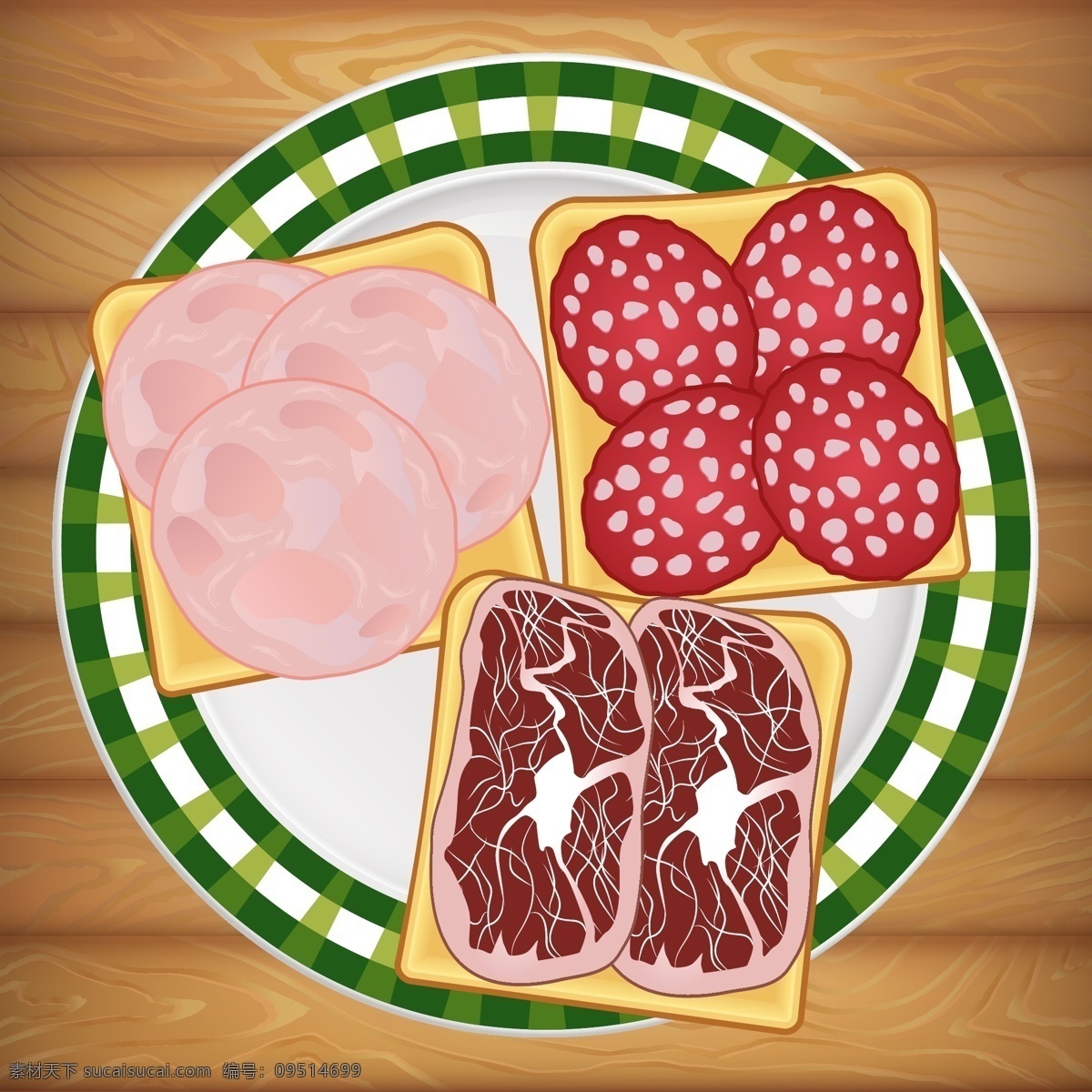 卡通 肉类 食物 矢量 熟食 盘子 装盘 矢量素材 装饰图案 设计元素