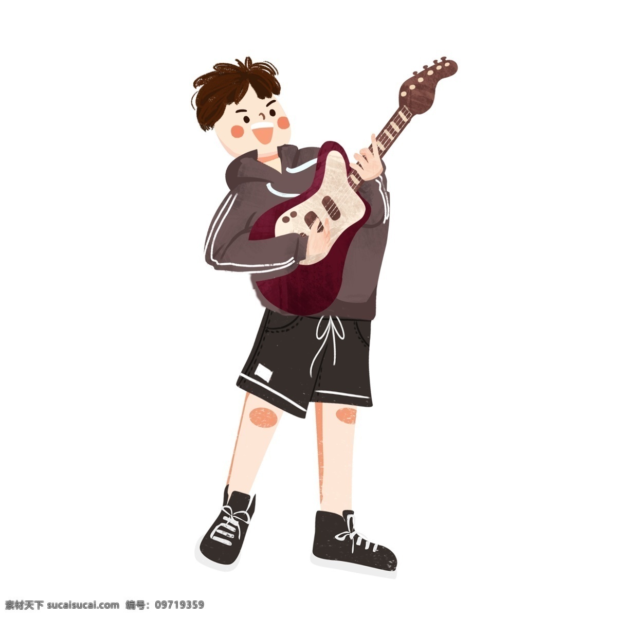 手绘 弹 吉他 青少年 青年 人物 插画 卡通 弹吉他 乐器 音乐