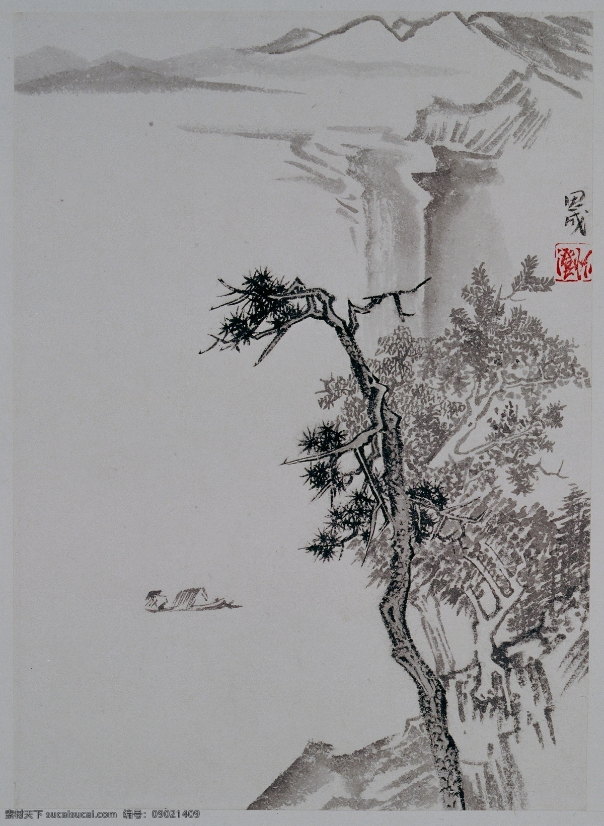 山水画 尤思成国画 设计素材 山水画篇 中国画篇 书画美术 灰色