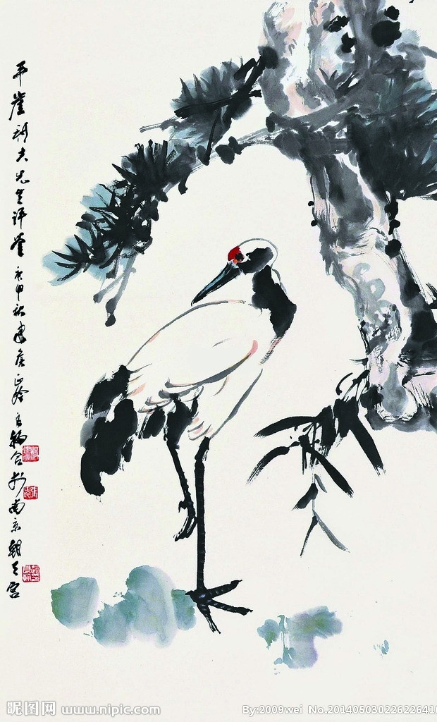 松鹤图 美术 中国画 水墨画 白鹤 丹顶鹤 松树 国画艺术 绘画书法 文化艺术