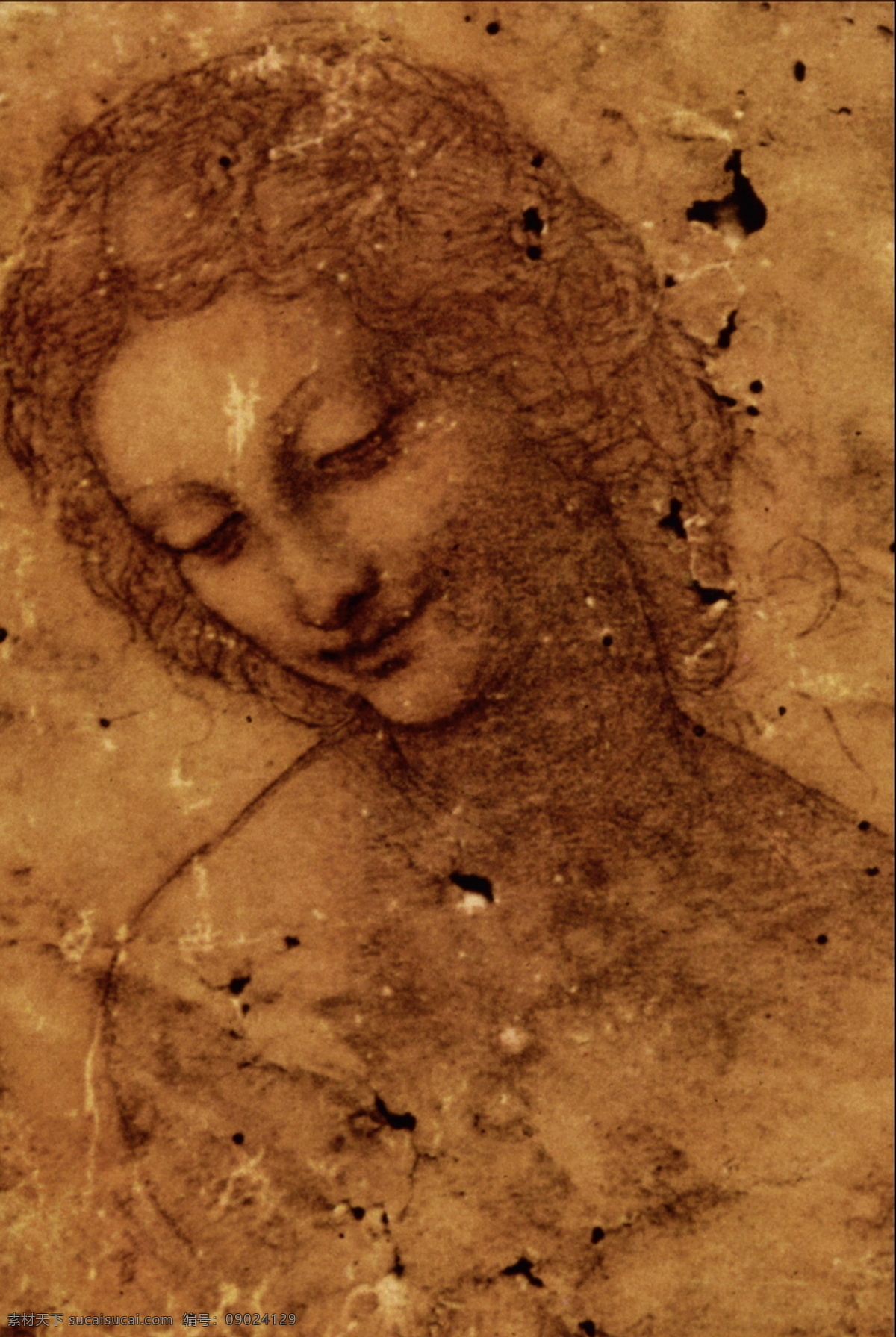 人物肖像素描 世界名画09 世界名画 设计素材 人物肖像 油画世界 书画美术 棕色