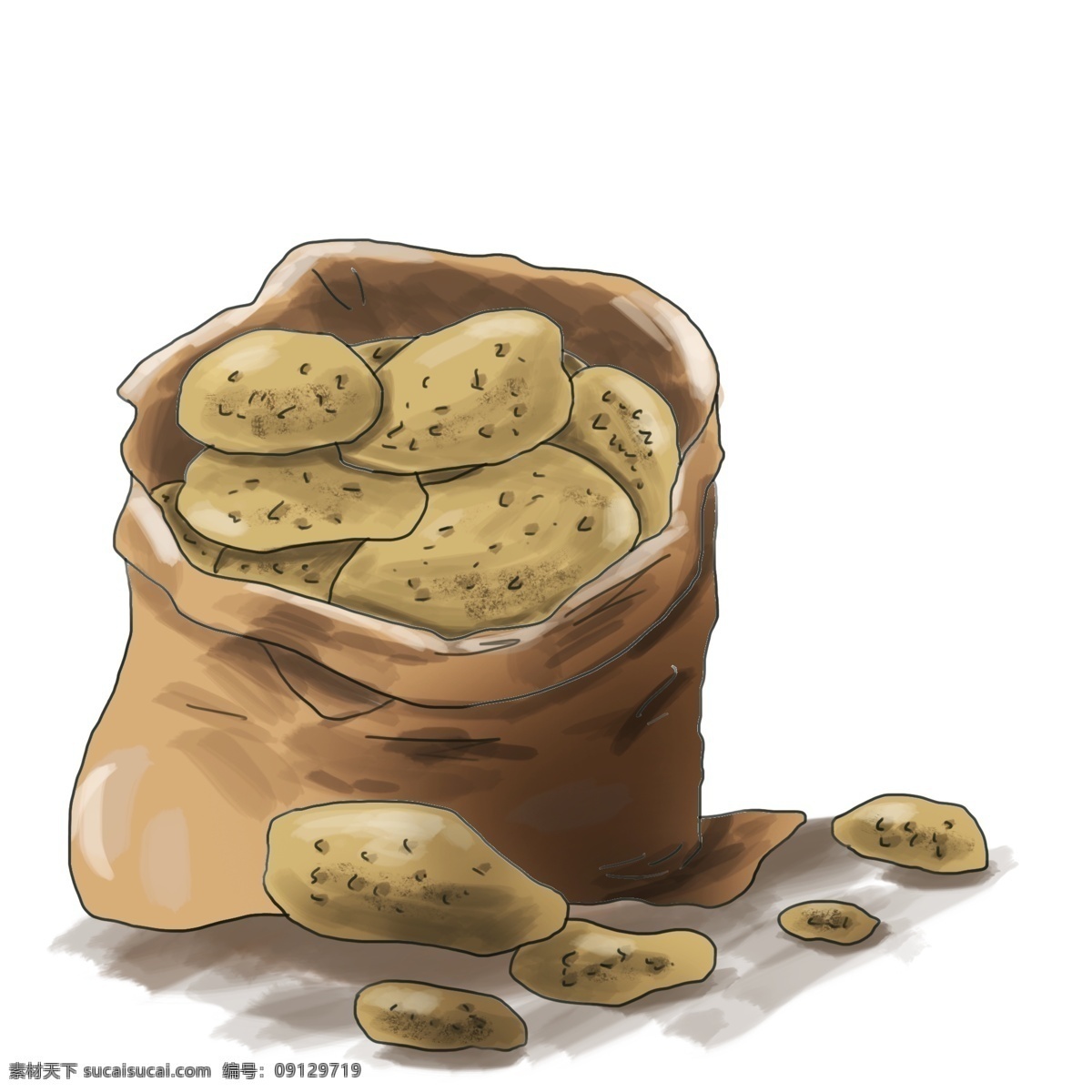袋 土豆 插画 蔬菜 土黄色 马铃薯 麻袋 果蔬 淀粉 健康 健身 减肥 土豆泥 一袋土豆 泥巴 种地 卡路里