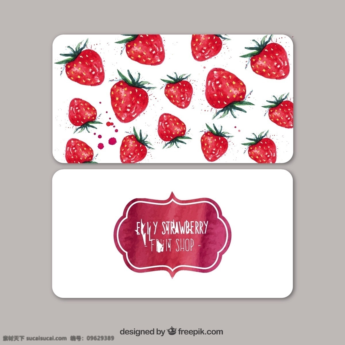 水彩 草莓 参观 卡 业务 飞溅 油漆 水果 可爱 可爱的