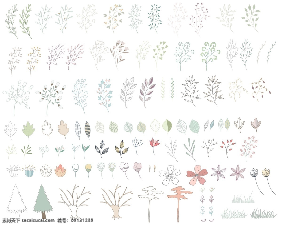 文艺 气球 植物 动物 物品 图案 矢量 合集 夏天 树叶 春天 小树 手绘 波浪 圆点 卡通 装饰矢量 背景