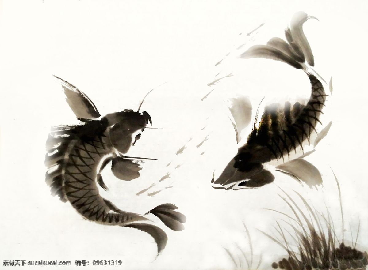 鱼 水墨 水彩 复古 背景 海报 素材图片 古风背景