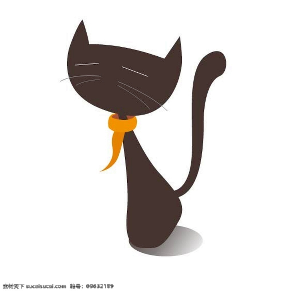 手绘 黑色 小猫 眯 着眼 镜 带 领巾 装饰画 黑色小猫 眯着眼镜 带着 红色领巾