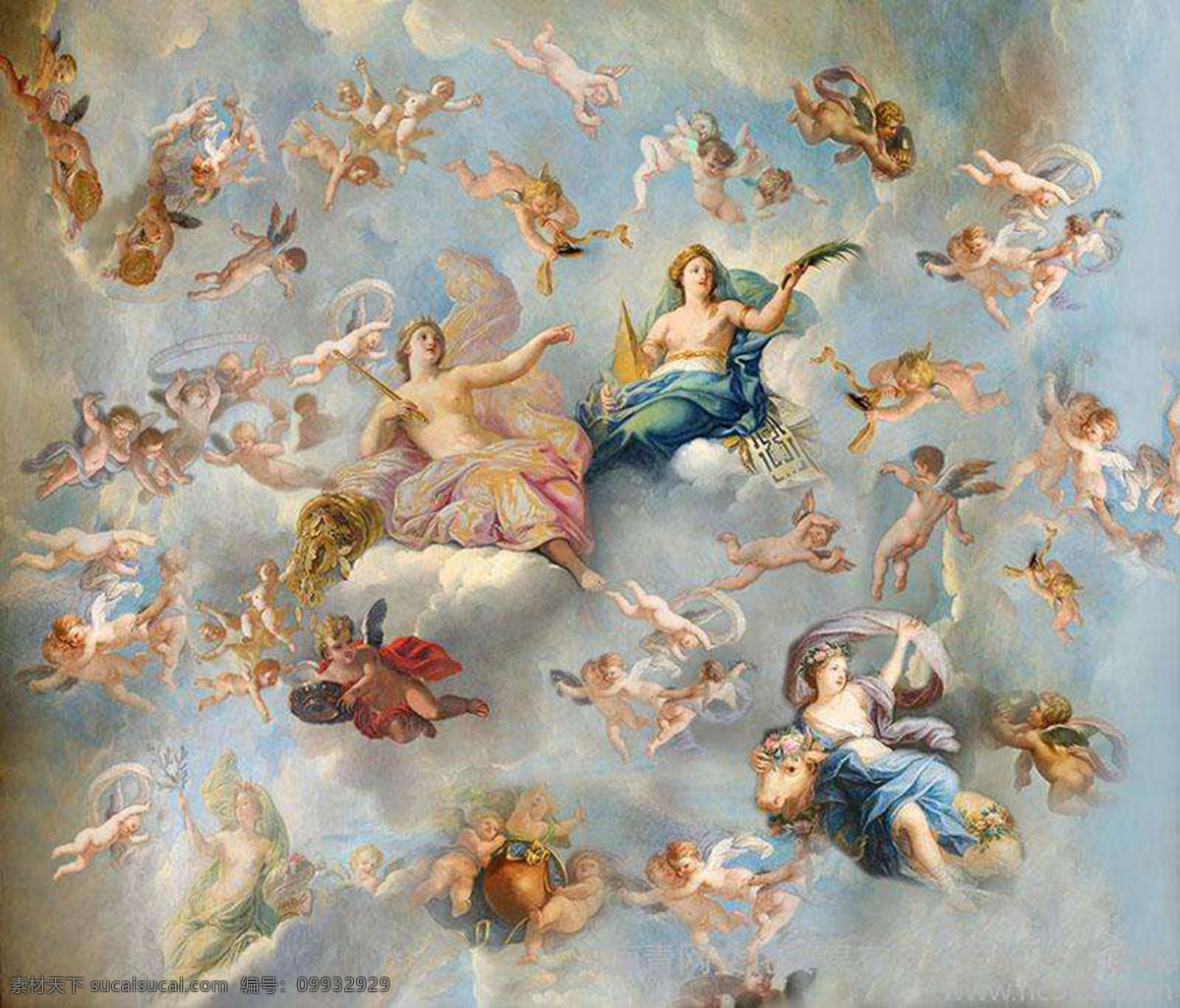 天使 欧洲装饰画 天顶画 希腊 壁画 包装设计
