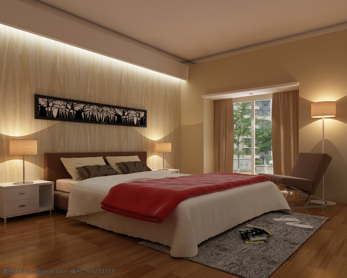 简约 卧室 背景墙 床 灯饰 环境设计 简约卧室 室内设计 装饰素材