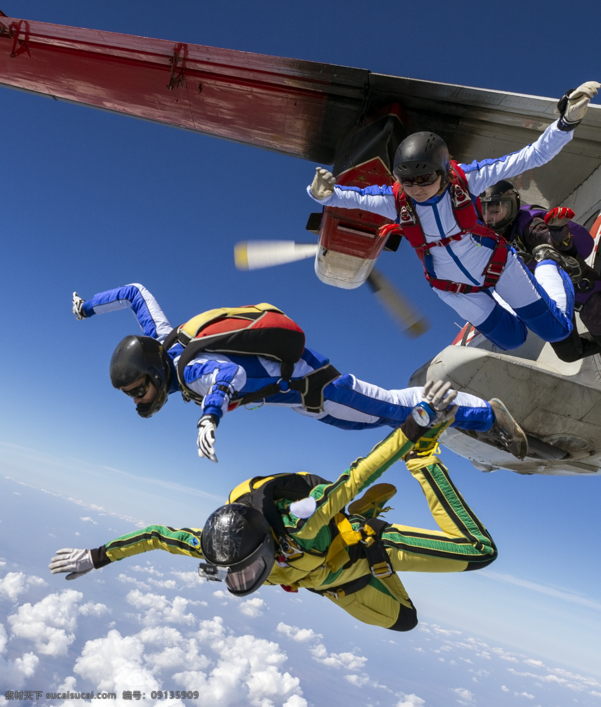 跳伞 表演者 空中 天空 运动 运动员 降落伞 体育运动 生活百科 蓝色