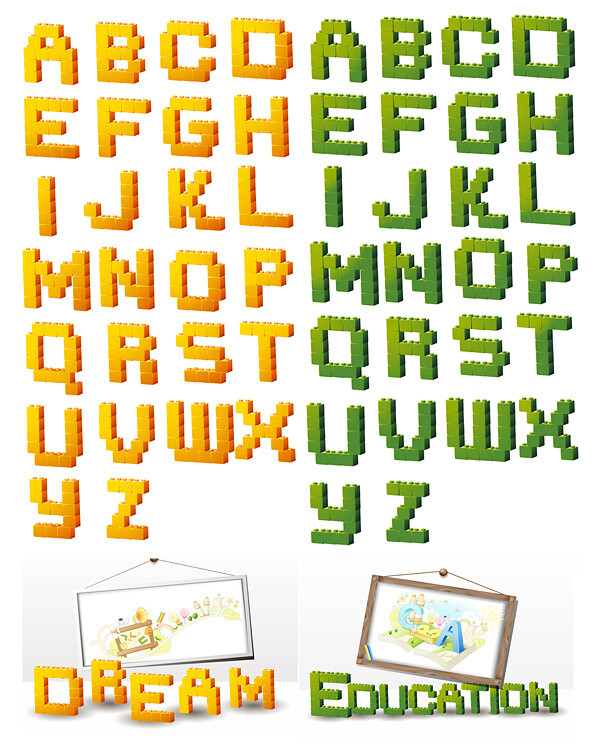 立体 积 木型 英文 字母 矢量图 其他矢量图