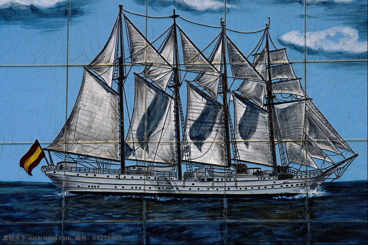 帆船 壁画 帆船壁画 世界 宗教 素材图片 西方 瓷砖 帆船磁片壁画 帆船瓷砖拼图 文化艺术