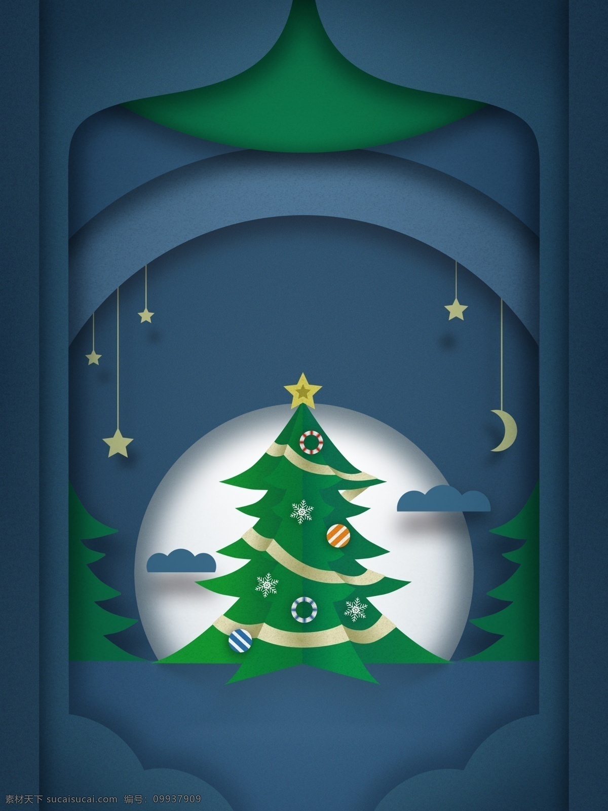 立体 绿色 圣诞树 屋 广告 背景 月亮 星星 背景素材 屋子 圣诞节背景 圣诞来了 圣诞背景 平安夜 圣诞老人 圣诞活动背景 节日背景 广告背景