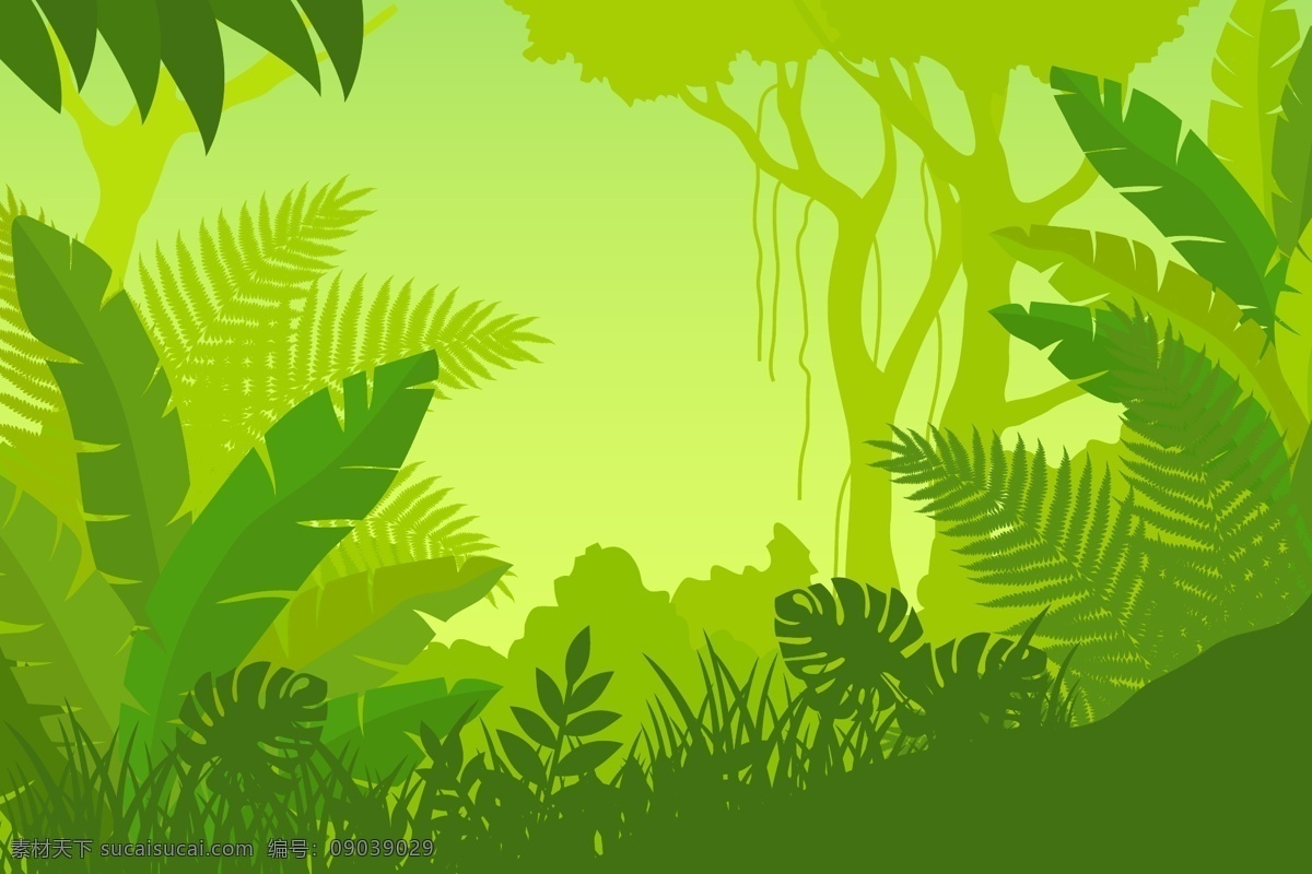 卡通风景 自然风景 手绘风景 森林 树林 植物 设计素材 风景 背景 自然景观 自然风光