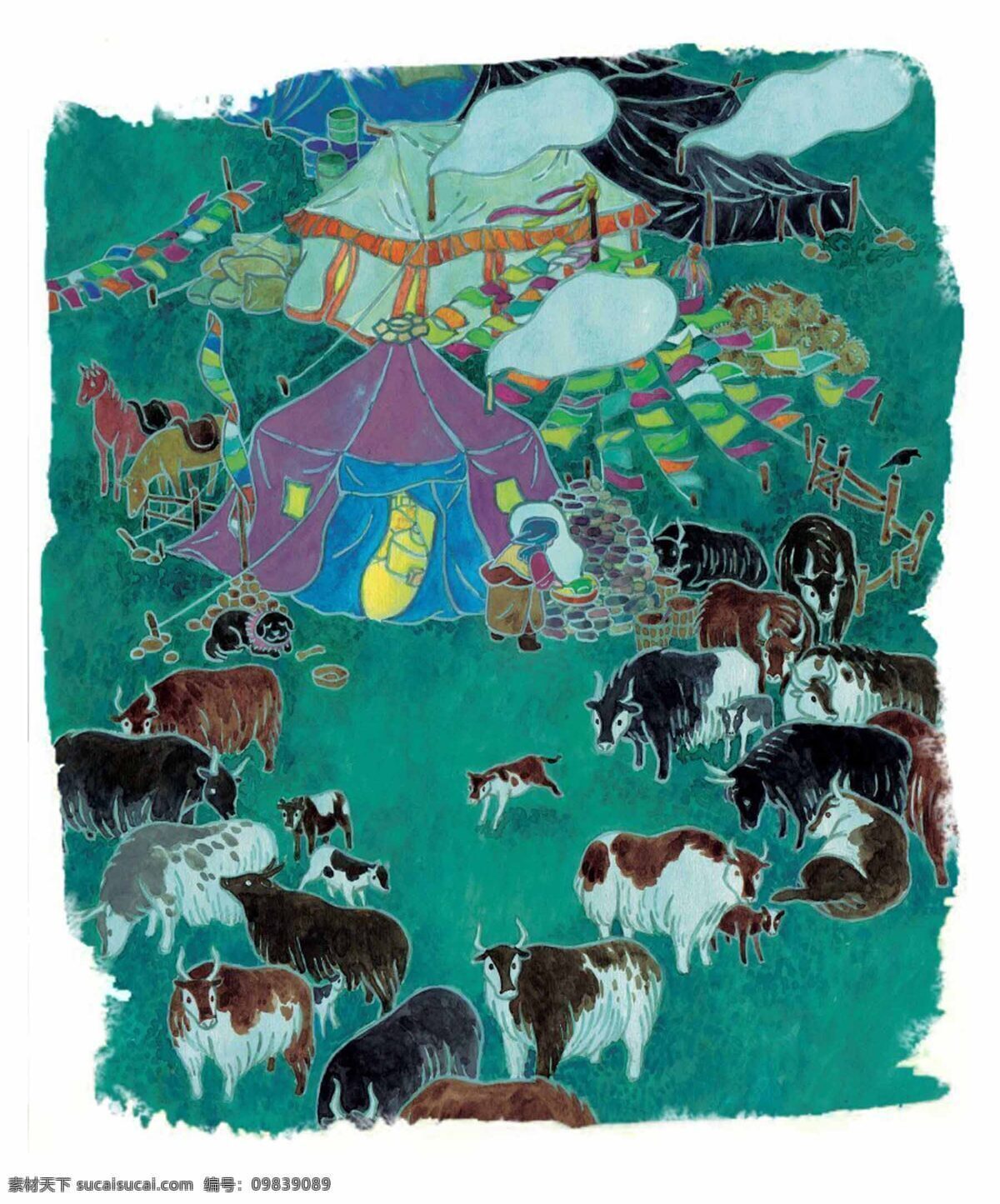 手绘 内蒙古 包 动物 水彩画 手绘内蒙古包 内蒙古包 文化艺术