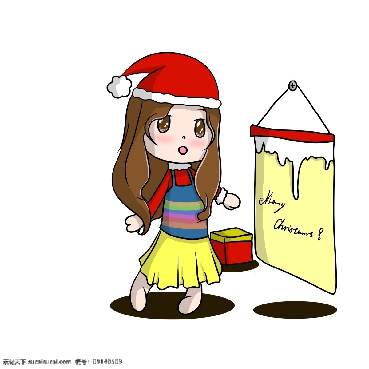 圣诞节 原创 q 版 手绘 可爱 女孩 人物 卡通 插画 圣诞 q版 萌 妹妹 活泼 圣诞帽子