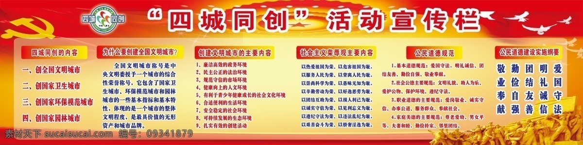 政协 四城同创 展板 公民道德规范 黄色