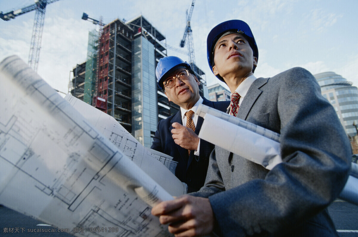 工程师 建筑师 建筑 房屋 图纸 仰望 工程图 中国建筑 工地 工人 职业人物 人物图库
