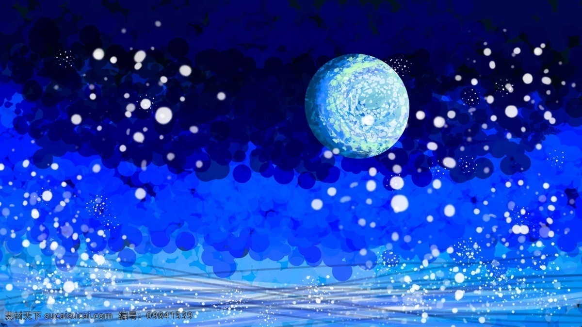 夜晚 蓝色 汹涌 水波 背景