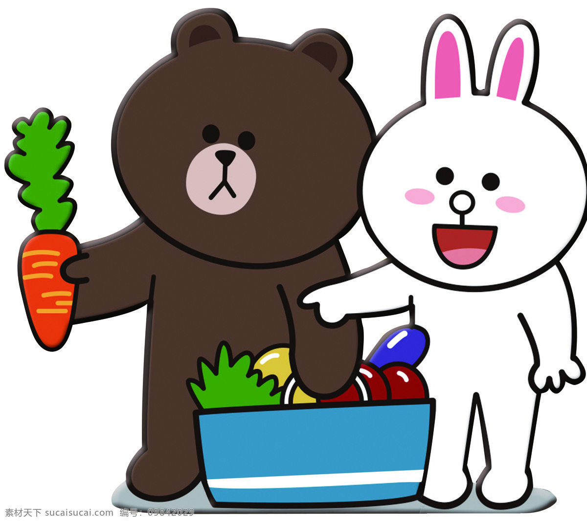 小熊和小兔 小灰熊 棕色小熊 卡通熊 小白兔 卡通兔子 胡萝卜 卡通画 宝宝宴素材