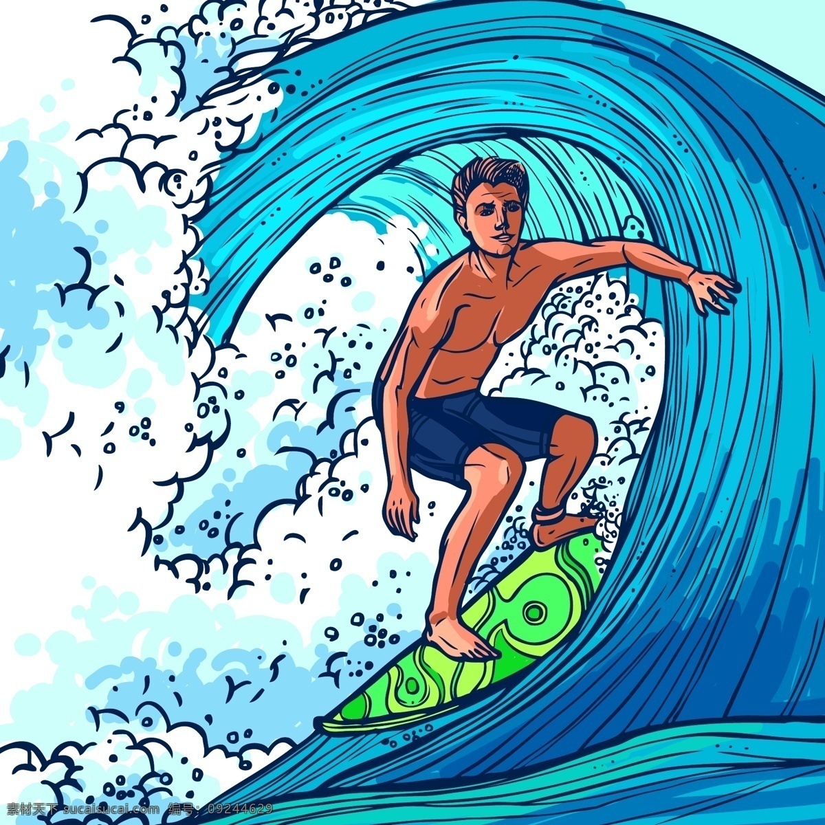 冲浪素材 大海 浪花 海浪 海水 男人 冲浪板 旅游 设计素材 背景图片 海洋风光 卡通风景
