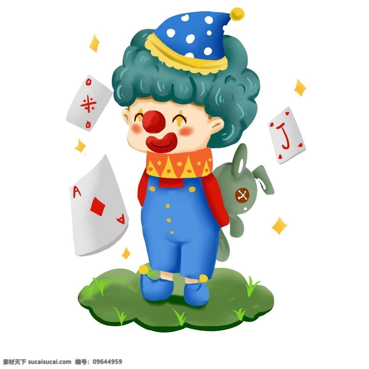 卡通 可爱 小丑 扑克牌 抱 小 兔 小兔玩具 笑咪咪 微笑 开心