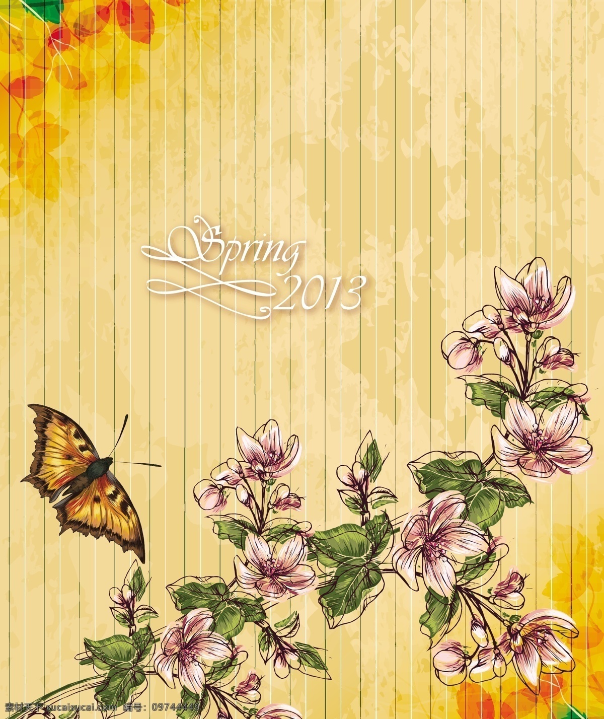 花 蝴蝶 矢量 插画 樱桃 枝 矢量图 花纹花边