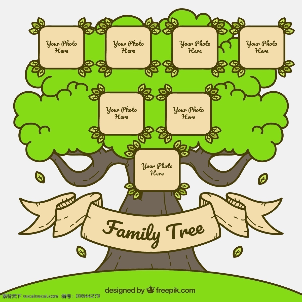 创意 彩绘 绿色 家族 树 家族树 树叶 条幅 植物 生物世界 树木树叶