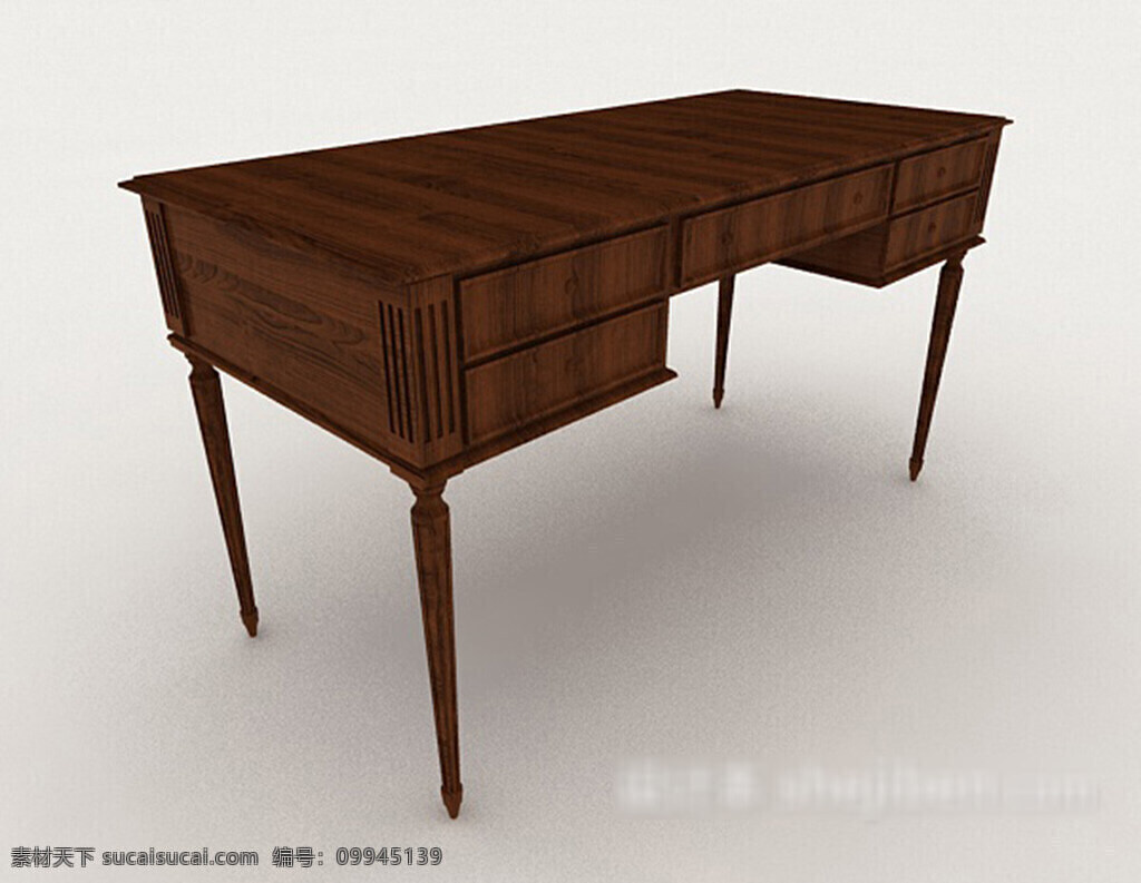 新 中式 复古 棕色 书桌 3d 模型 3d模型下载 3dmax 现代风格模型 欧式风格 复古风格