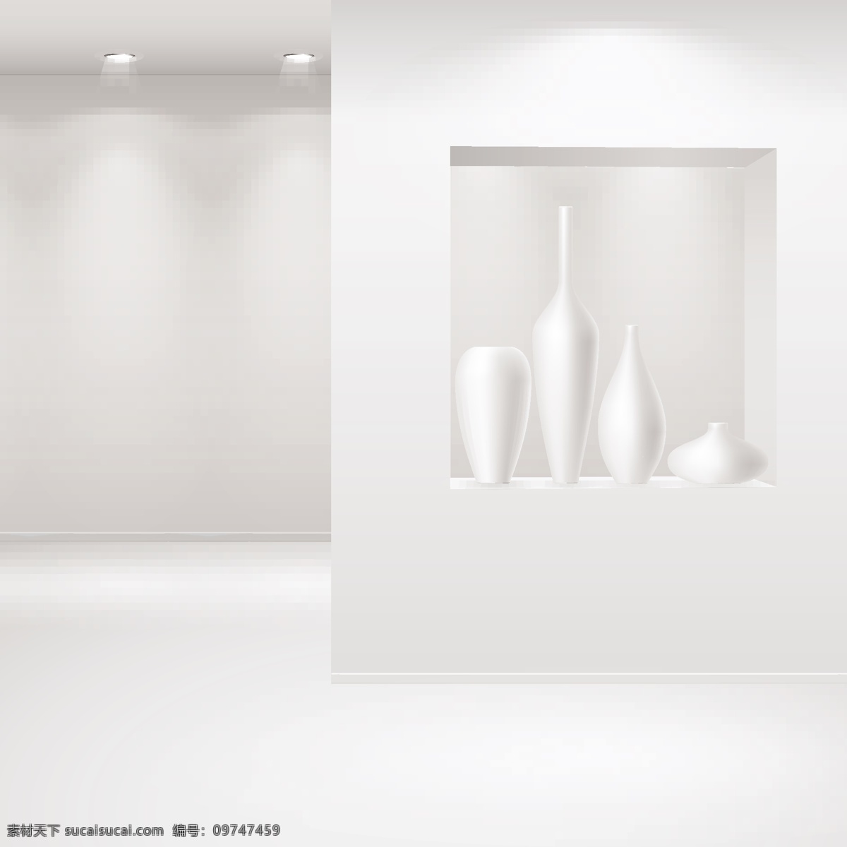 展厅 画廊 模板 矢量 二 格式 花瓶 画展 空白 空间 射灯 矢量素材 室内 展览 展示 关键字 矢量图 其他矢量图