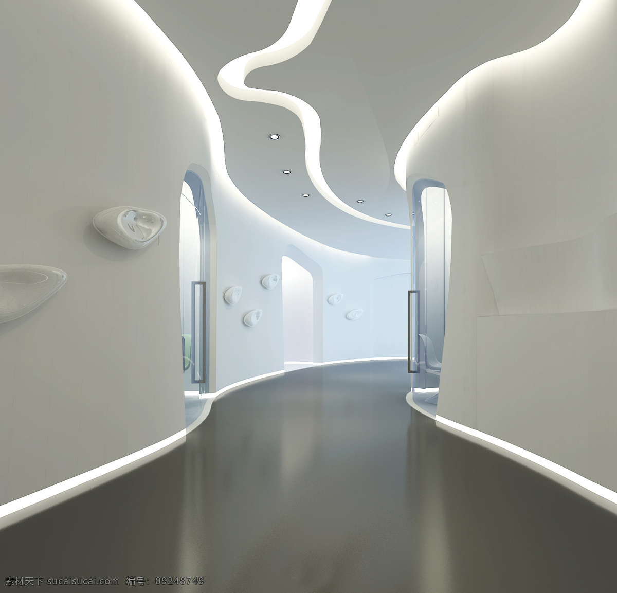 走廊 白色 调 装修 效果图 室内设计 工装效果图 白色调